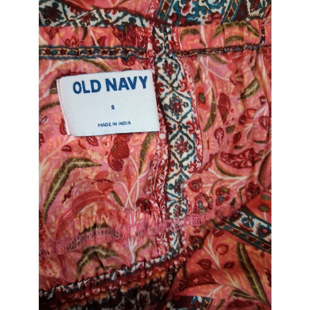 Old Navy womens small midi sun dress batik boho long patchwork coral peach - Picture 7 of 10